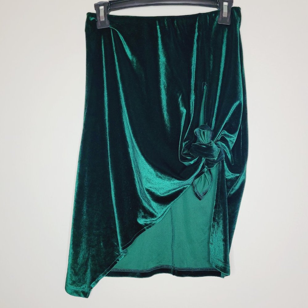 Glamaker Velvet Skirt Asymmetrical Green High Split